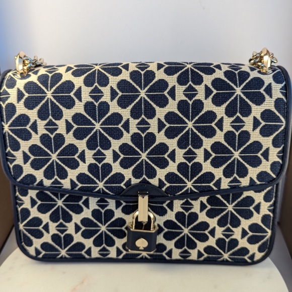Kate Spade Flower Jacquard Locket Large Flap Shoulder Bag Blue Multi - Picture 2 of 7